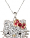 Hello Kitty by Simmons Jewelry Co. Czech Crystals Flat Pave Face and Red Crystals Girl's Pendant Necklace