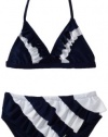 Flapdoodles Girls 7-16 Nautical Ruffle Two Piece Bikini, Navy/White, 12