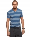 Upgraded! Climb up the casual-style ladder in this sleek, slim-fit striped t-shirt from Alfani.