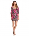 laundry BY SHELLI SEGAL Women's Printed 3/4 Sleeve Jersey Dress, Neo Pink, 10