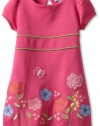 Hartstrings Girls 2-6X Toddler Knit Ponte Floral Dress, Fuchsia Bou, 3T