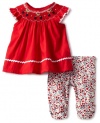 Hartstrings Baby-Girls Newborn Poplin Tunic and Printed Knit Legging Set, Red, 18 Months