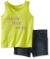 Calvin Klein Girls 2-6X Tee With Denim Short, Green, 6