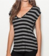 G by GUESS Berry Striped Top, CLOUDY GREY HEATHER/JET BLACK (XL)