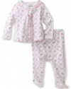 ABSORBA Baby-Girls Newborn Butterfly Print Two Piece Footed Pant Set, White/Pink, 3/6