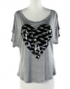 Fashion Jewelry - SEQUINS HEART DETAIL SHORT SLEEVE TOP- By Fashion Destination | Free Shipping (Grey)
