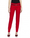 XOXO Juniors Belted Wide Waistband Skinny, Red, 3/4