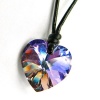 Swarovski Crystal Vitrail Light Love Heart Charm Pendant 18mm Black Leather 1mm Necklace 14 16 18 20 22 24 Adjustable