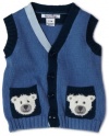 Hartstrings Baby-Boys Newborn Cotton Button Front Sweater Vest, Cadet Blue, 0-3 Months