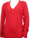 DKNY Jeans Womens Cable Knit Epaulet Sweater Medium Red
