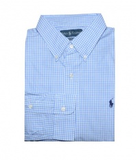 Ralph Lauren Men Custom Fit Plaid Long Sleeve Pony Logo Shirt (XXL, Light blue/white)