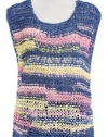 DKNY Denim Blue Tape Knit Sleeveless Scoop Neck Pullover Sweater Top