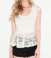 G by GUESS Lace Peplum Top, TRUE WHITE (XL)