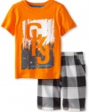 Calvin Klein Boys 2-7 2 Piece Short Sleeve Top With Plaided Short, Orange, 7