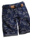 GUESS Kids Boys Little Boy Taylor Belted Camo Shorts, NAVY (3T)