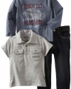 Kenneth Cole Baby-Boys Infant 3 Piece Set Plaid Shirt with Tee and Jean, Gray/White, 12 Months