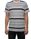 Retrofit Men's Short Sleeve V-Neck T-Shirt White w/Blue & Red Stripes
