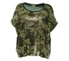 Michael Kors Rich Olive Jersey Camo Sequined Dolman Sleeve Shirt Top