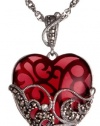 Sterling Silver Marcasite and Gemstone Colored Glass Heart Pendant Necklace, 18