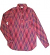 Popular Indigo Ikat Colorful Cotton Long Sleeve Popover Shirt - Raspberry Pink
