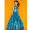 Sugar Turquoise Leopard Shimmer One Shoulder Pageant Dress Girls 8