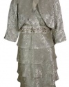 R&M Richards Women's Jacquared Tiered Dress & Jacket Set