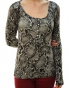 Lucky Brand Jeans Women's Rattle Snake Pattern Thermal Henley Top Gray