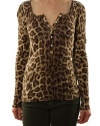 Lucky Brand Women's Long Sleeve Leopard Print Blouse Brown