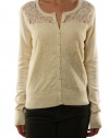 Lucky Brand Women's Lace Pattern Front Long Sleeve Sweater Cream White