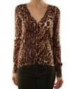 Lucky Brand Women's Long Sleeve V-Neck Leopard Print Blouse Brown