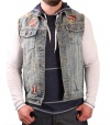 Moda Essentials Jordan Craig Men's Distressed Denim Vest Jacket Raw Edge