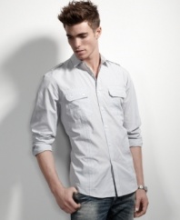 Modern utility styling mingles with a clean-cut classic on this shirt from INC International Concepts.