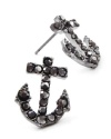 Sparkling Crystal Embellished 3/4 Nautical Anchor Stud Earrings - Black Hematite Plated