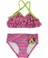 Pink Platinum Stripe & Ruffle 2-Piece Bikini (Sizes 4 - 6X) - fuchsia, 6x