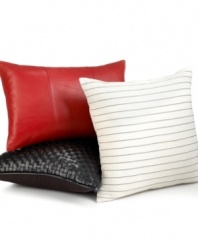 This decorative pillow from Hotel Collection brings a pop of color to your Panels bed, featuring ultra-modern leather in a sleek red hue.