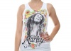 Bob Marley One Love Flower Ladies White Ribbed Tank Top