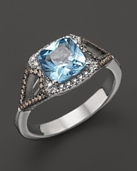 Badgley Mischka Blue Topaz Ring With White And Brown Diamonds