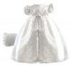 Lauren Madison baby girl Christening Baptism Special occasion Newborn Embroidered Organza Satin dress gown , White, 0-3 Months