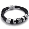 KONOV Jewelry Genuine Leather Biker Mens Bracelet with Magnetic Stainless Steel Clasp, Color Black Silver, Available Length 8, 8.5, 9 (with Gift Bag)