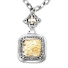 925 Silver Hammered Square Pendant Necklace with 18k Gold Accents- 18 IN