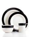 Timeless and ultra-versatile Classic Band combines clean lines in black and white. From Martha Stewart dinnerware, the dishes in these place settings, embrace a less-is-more look every day or you can mix and match with the fresh and floral Hudson pattern, also from Martha Stewart Collection.