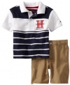 Tommy Hilfiger Baby-Boys Infant Randy Short Sleeve Stripe Polo With Poplin Flat Front
