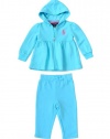 Ralph Lauren Infant Girl's Big Pony Fleece Hook Up Set (9 Month, Light Topaz Blue)