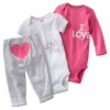 Carter's Baby Girls 3 Piece Cotton Knit Love Bodysuits and Pants Set (6 Months)
