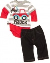 Mini Bean Baby-Boys Newborn Tow Truck Creeper Set, Red, 3-6 Months