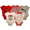 Puma Eat Play Sleep 5-Pack Bodysuits (Sizes 0M - 9M) - white/red, 3 - 6 months