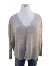 Eileen Fisher Medium Pearl Oat Gray Melanged Linen V Neck Boxy Sweater