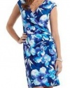 Ralph Lauren CHAPS Womens Designer Floral Faux-Wrap Dress Small (~4) Blue