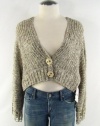 Free People Sand Marl Cotton Blend Cropped Long Sleeve Sweater