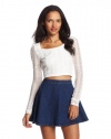 XOXO Juniors Long Sleeve Lace Cropped Ballerina Top, Ivory, Small
